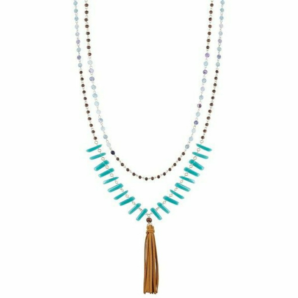 NEW French Connection bead suede tassel necklace